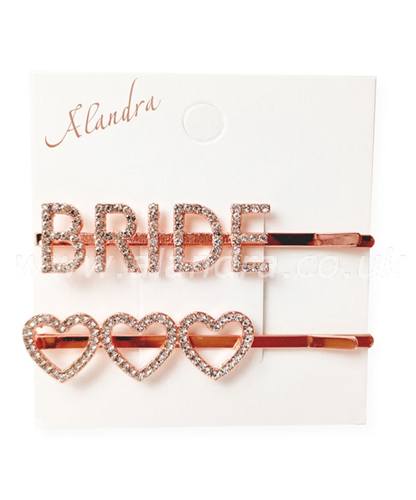 Bride & Hearts 2 Piece Diamate Hair Slide Set